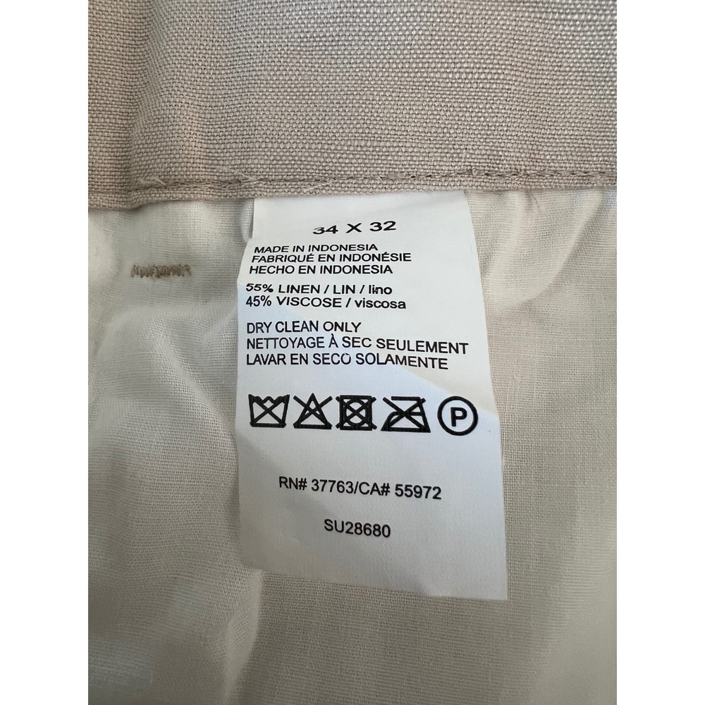 Savane Mens Linen Blend Flat Front Dress Pants Beige Tan 34x32 SU28680 - Picture 5 of 5